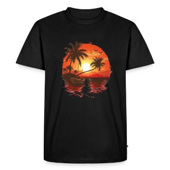 Tropical sunset with palm trees - Men's Premium Organic T-Shirt - black - Front - Nico (187cm)