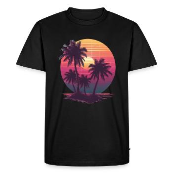 Océan Palmiers Vintage Rétro Coucher de soleil - T-shirt Premium bio Homme - noir - Devant - Nico (187cm)