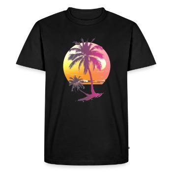 Océan Palmiers Vintage Rétro Coucher de soleil - T-shirt Premium bio Homme - noir - Devant - Nico (187cm)