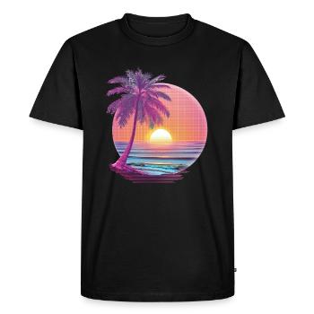 Océan Palmiers Vintage Rétro Coucher de soleil - T-shirt Premium bio Homme - noir - Devant - Nico (187cm)