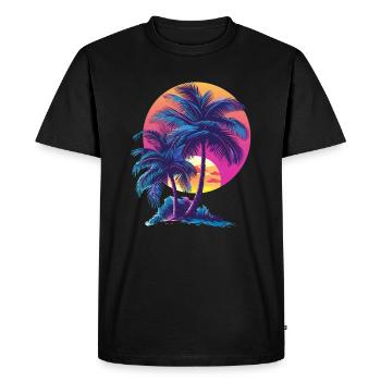Océan Palmiers Vintage Rétro Coucher de soleil - T-shirt Premium bio Homme - noir - Devant - Nico (187cm)