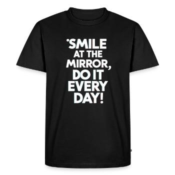 Sourire au miroir tous les jours Motivation - T-shirt Premium bio Homme - noir - Devant - Nico (187cm)