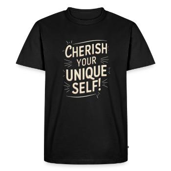 Cherish Your Unique Self Motivation - Men's Premium Organic T-Shirt - black - Front - Nico (187cm)