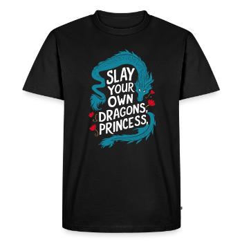 Battez votre princesse dragon - T-shirt Premium bio Homme - noir - Devant - Nico (187cm)
