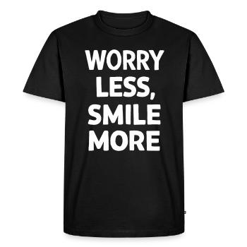 Moins d’inquiétude, plus de sourire, plus de motivation - T-shirt Premium bio Homme - noir - Devant - Nico (187cm)