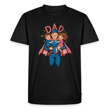 Un papa super-héros avec des enfants fiers - T-shirt Premium bio Homme - noir - Devant - Nico (187cm)
