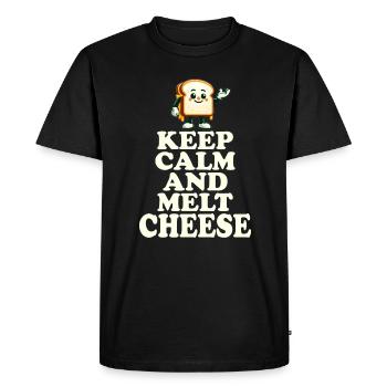 Keep Calm And Melt Cheese Fun Motif - Men's Premium Organic T-Shirt - black - Front - Nico (187cm)