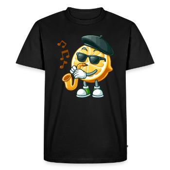 Saxophone cool jouant un personnage d’agrumes - T-shirt Premium bio Homme - noir - Devant - Nico (187cm)