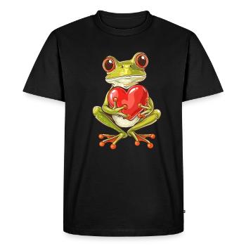 Adorable Frog Holding Heart with Big Eyes and - Men's Premium Organic T-Shirt - black - Front - Nico (187cm)