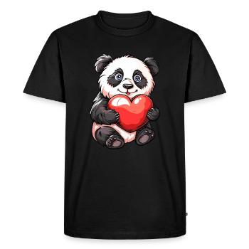 Adorable Panda tenant une illustration de dessin animé de coeur - T-shirt Premium bio Homme - noir - Devant - Nico (187cm)