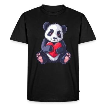 Mignon Panda Tenant Coeur Adorable Animal Love - T-shirt Premium bio Homme - noir - Devant - Nico (187cm)