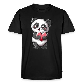 Adorable Panda tenant un coeur - Mignon Panda Kawaii - T-shirt Premium bio Homme - noir - Devant - Nico (187cm)
