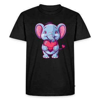 Adorable Elephant Holding Heart Cartoon - Men's Premium Organic T-Shirt - black - Front - Nico (187cm)