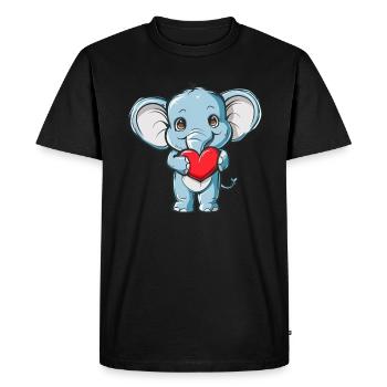 Adorable éléphant tenant coeur amour mignon - T-shirt Premium bio Homme - noir - Devant - Nico (187cm)