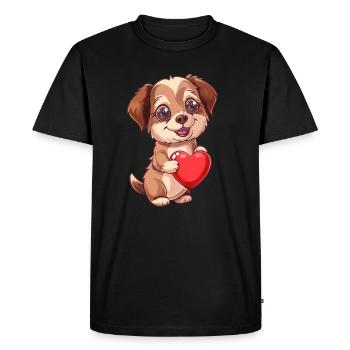 Chiot mignon tenant un coeur dessin animé pour chien - T-shirt Premium bio Homme - noir - Devant - Nico (187cm)