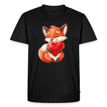 Renard mignon tenant une illustration de coeur pour animal - T-shirt Premium bio Homme - noir - Devant - Nico (187cm)
