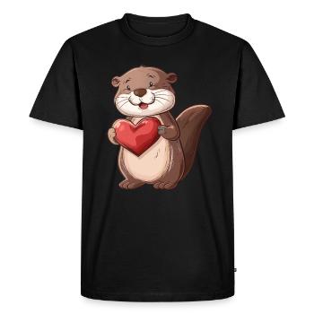 Adorable Loutre tenant un cœur - Animal mignon - T-shirt Premium bio Homme - noir - Devant - Nico (187cm)