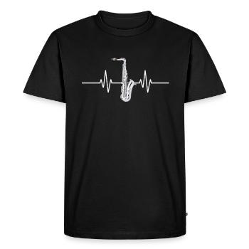 Saxophone Heartbeat Design Mélomane - T-shirt Premium bio Homme - noir - Devant - Nico (187cm)