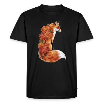 Fox Flowers, Animal Fox with Floral Print - Men's Premium Organic T-Shirt - black - Front - Nico (187cm)