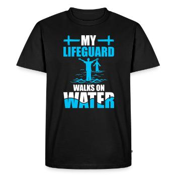 My lifeguard walks on water - baptized - Men's Premium Organic T-Shirt - black - Front - Nico (187cm)