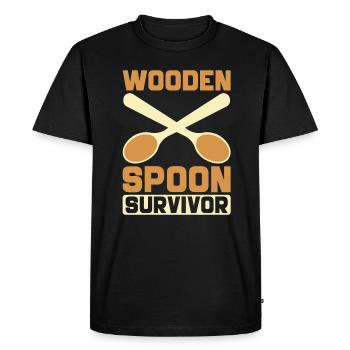 Cuillère en bois Survivor Drôle Design Rétro - T-shirt Premium bio Homme - noir - Devant - Nico (187cm)