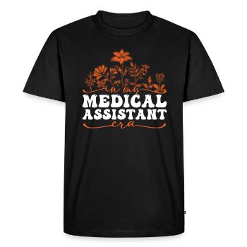 À l’époque de mon assistante médicale avec motif floral - T-shirt Premium bio Homme - noir - Devant - Nico (187cm)