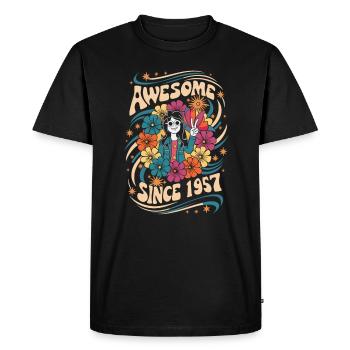 Vintage 1957 Hippie Anniversaire Rétro Fleurs - T-shirt Premium bio Homme - noir - Devant - Nico (187cm)