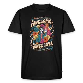 Vintage 1991 Hippie Birthday Retro Floral - Men's Premium Organic T-Shirt - black - Front - Nico (187cm)