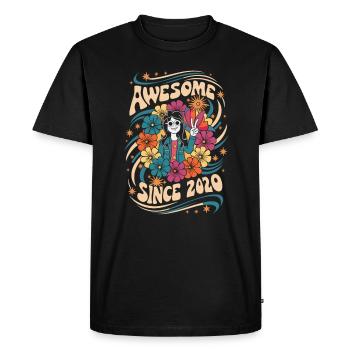 Vintage 2020's Hippie Birthday Retro Floral - Men's Premium Organic T-Shirt - black - Front - Nico (187cm)