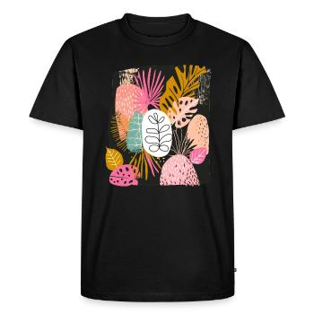 Feuilles tropicales colorées Art abstrait - T-shirt Premium bio Homme - noir - Devant - Nico (187cm)