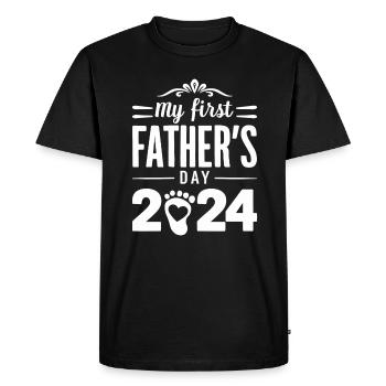 My First Father's Day 2024 Footprint Design - Men's Premium Organic T-Shirt - black - Front - Nico (187cm)