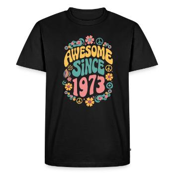 Awesome Since 1973 Flowers Hippie Born Year 1973 - Men's Premium Organic T-Shirt - black - Front - Nico (187cm)