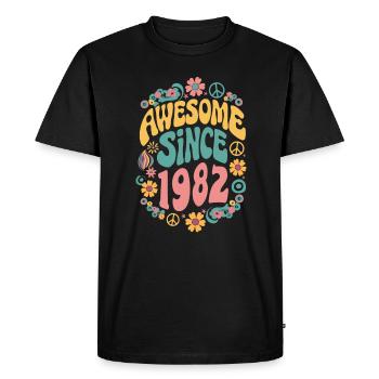 Awesome Since 1982 Flowers Hippie Born Year 1982 - Men's Premium Organic T-Shirt - black - Front - Nico (187cm)