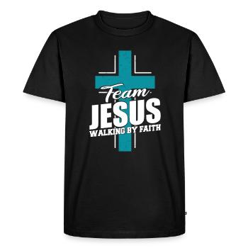 Team Jesus Walking By Faith Blue Cross - Men's Premium Organic T-Shirt - black - Front - Nico (187cm)