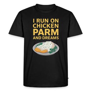 Je vis de poulet parme et rêve - Poulet - T-shirt Premium bio Homme - noir - Devant - Nico (187cm)
