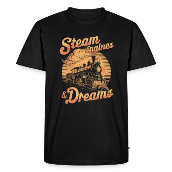 Steam Locomotives and Dreams: Trainspotter Train Railway - Men's Premium Organic T-Shirt - black - Front - Nico (187cm)