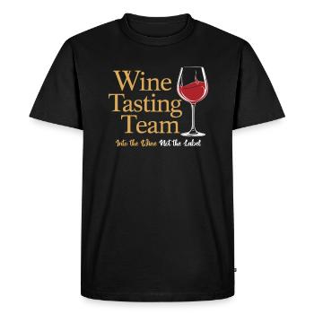 Équipe de dégustation de vins - Dans le vin, pas dans l’étiquette - T-shirt Premium bio Homme - noir - Devant - Nico (187cm)