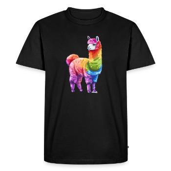 Colorful Llama Alpaca Rainbow Style - Men's Premium Organic T-Shirt - black - Front - Nico (187cm)