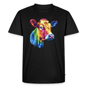 Vache colorée arc-en-ciel oeuvre - T-shirt Premium bio Homme - noir - Devant - Nico (187cm)