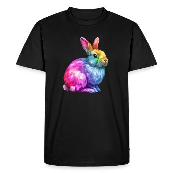 Oeuvre de lapin arc-en-ciel coloré - T-shirt Premium bio Homme - noir - Devant - Nico (187cm)
