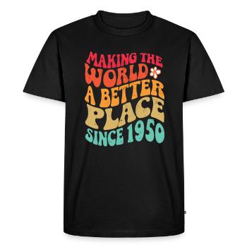 Anniversaire des années 1950 Vintage Hippie Groovy - T-shirt Premium bio Homme - noir - Devant - Nico (187cm)