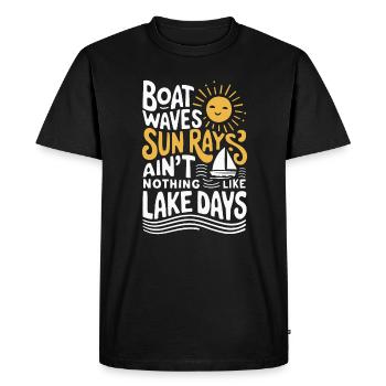 bateau, vagues, rayons de soleil, jours en mer, été, - T-shirt Premium bio Homme - noir - Devant - Nico (187cm)