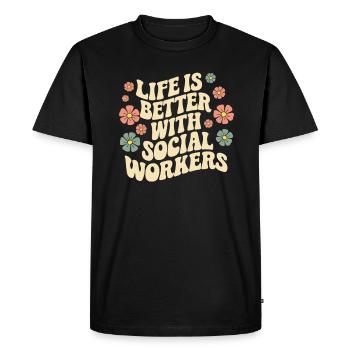 Life is better with social workers - - Men's Premium Organic T-Shirt - black - Front - Nico (187cm)