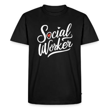 Travailleur social Travail social Lettrage de cœur - T-shirt Premium bio Homme - noir - Devant - Nico (187cm)