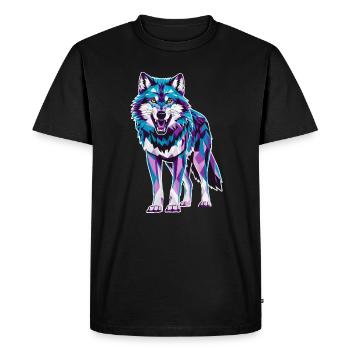 Low Poly Wolf - Geometric Art in Blue and - Men's Premium Organic T-Shirt - black - Front - Nico (187cm)