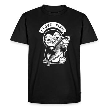 Mignon amateur de poissons pingouins - J’adore - T-shirt Premium bio Homme - noir - Devant - Nico (187cm)