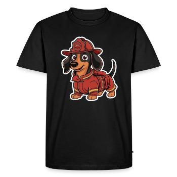 Déguisement de pompier teckel - Drôle de teckel - T-shirt Premium bio Homme - noir - Devant - Nico (187cm)
