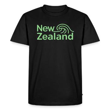 Souvenir Nouvelle-Zélande - Vague et Lettrage - T-shirt Premium bio Homme - noir - Devant - Nico (187cm)