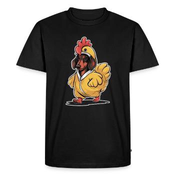 Dachshund in costume as a chicken - Men's Premium Organic T-Shirt - black - Front - Nico (187cm)