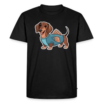 Teckel en costumes avec détails de nageoire - T-shirt Premium bio Homme - noir - Devant - Nico (187cm)